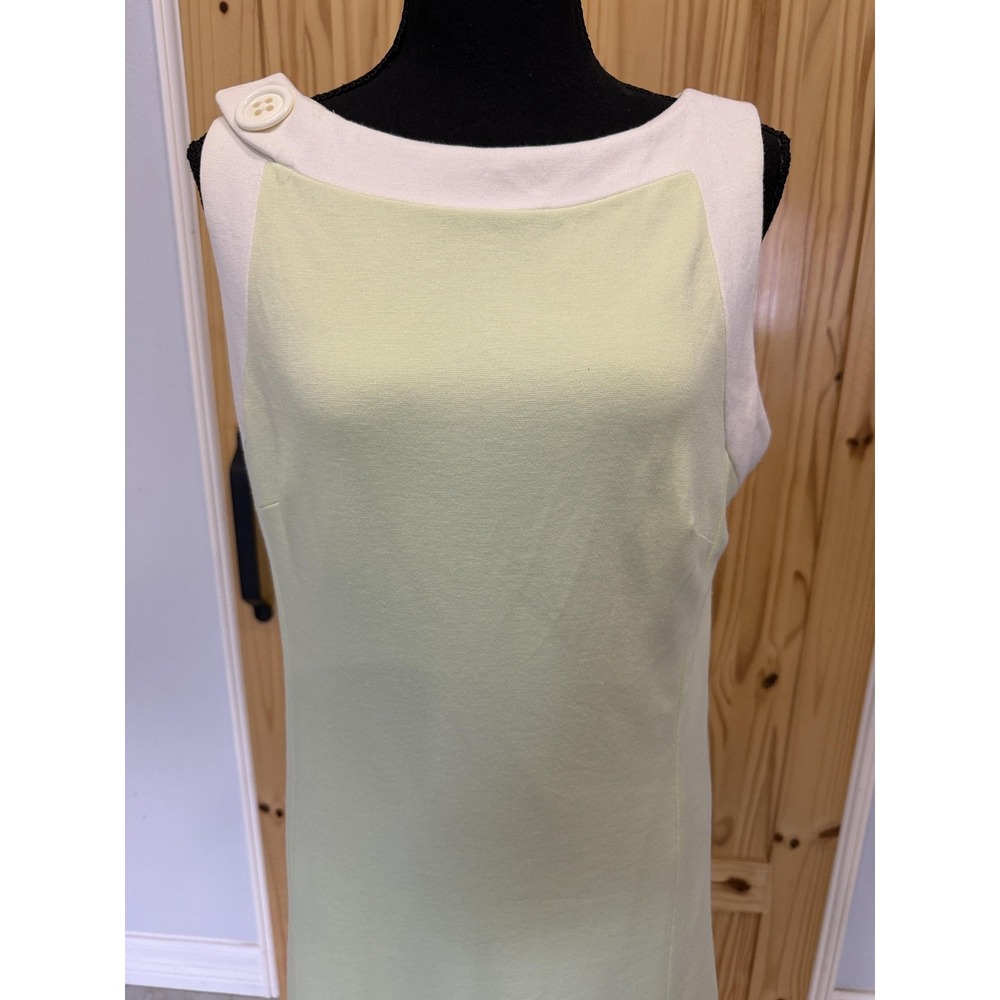 Talbots Dress Womens 12P Green White Colorblock‎ Boat Neck Sleeveless Shift Midi